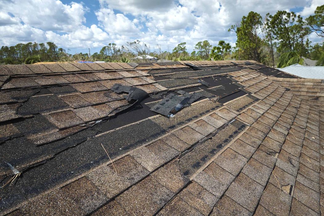 Damaged shingles on Dallas TX home after hail storm